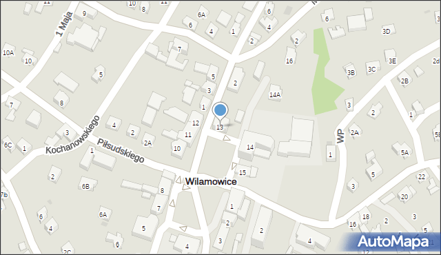 Wilamowice, Rynek, 13, mapa Wilamowice