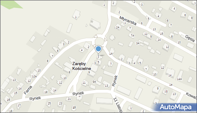 Zaręby Kościelne, Rynek, 1, mapa Zaręby Kościelne