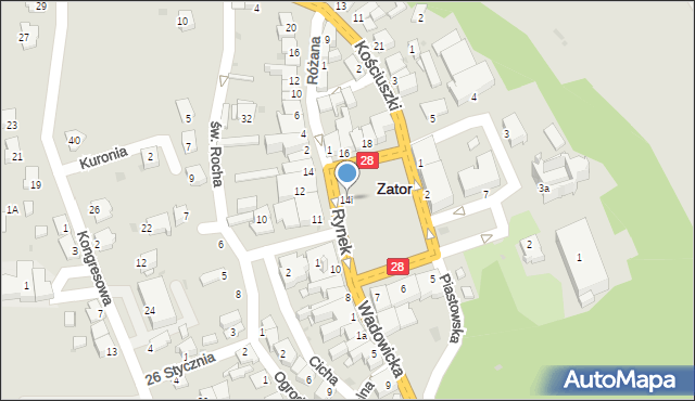 Zator, Rynek, 14i, mapa Zator