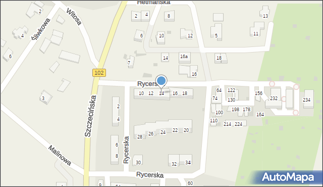 Zieleniewo, Rycerska, 14, mapa Zieleniewo