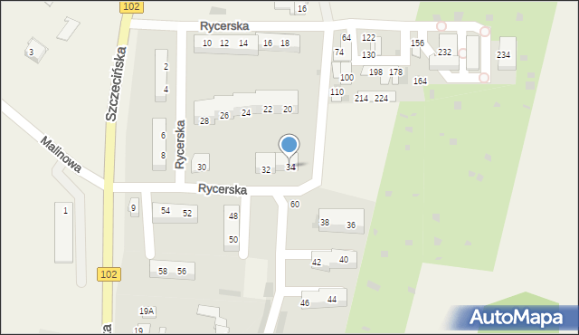 Zieleniewo, Rycerska, 34, mapa Zieleniewo