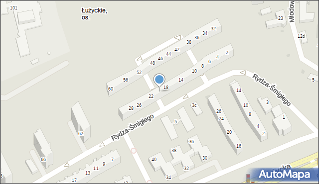 Zielona Góra, Rydza-Śmigłego Edwarda, marsz., 20, mapa Zielona Góra