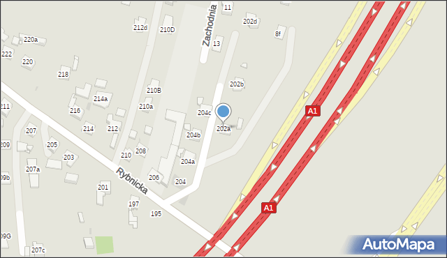 Żory, Rybnicka, 202a, mapa Żor