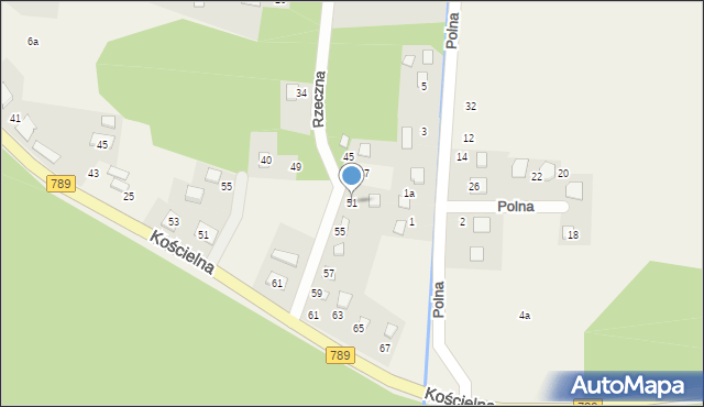 Brusiek, Rzeczna, 51, mapa Brusiek