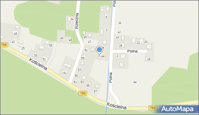 Brusiek, Rzeczna, 53, mapa Brusiek