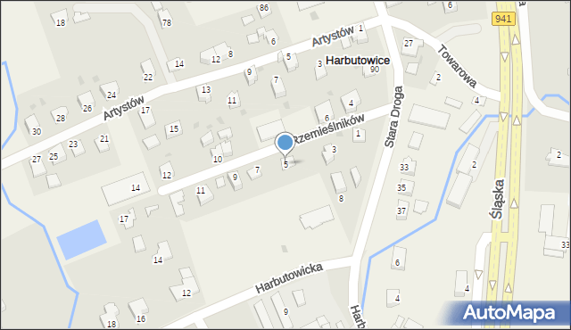 Harbutowice, Rzemieślników, 5, mapa Harbutowice