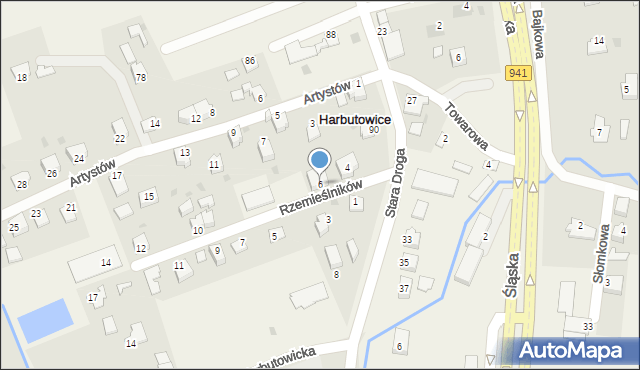 Harbutowice, Rzemieślników, 6, mapa Harbutowice