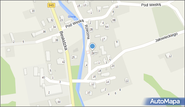 Korbielów, Rzeczna, 19, mapa Korbielów