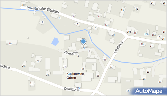 Kujakowice Górne, Rzeczna, 3, mapa Kujakowice Górne