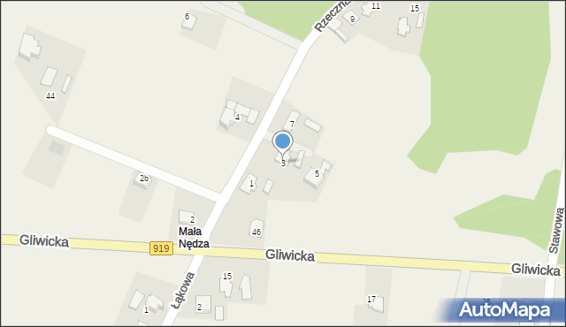 Nędza, Rzeczna, 3, mapa Nędza