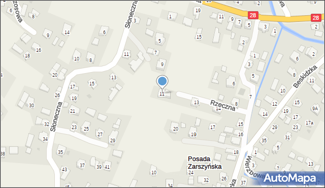 Posada Zarszyńska, Rzeczna, 11, mapa Posada Zarszyńska