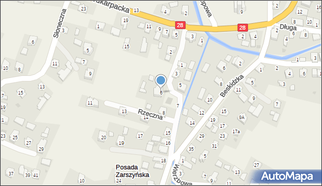 Posada Zarszyńska, Rzeczna, 6, mapa Posada Zarszyńska