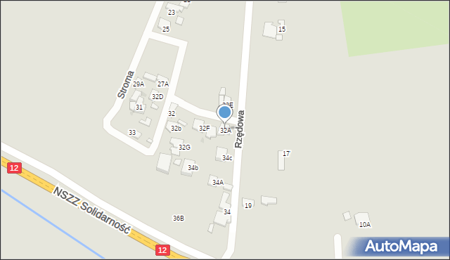 Radom, Rzędowa, 32A, mapa Radomia