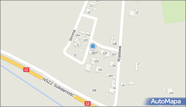 Radom, Rzędowa, 32b, mapa Radomia