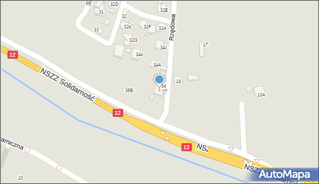 Radom, Rzędowa, 36, mapa Radomia