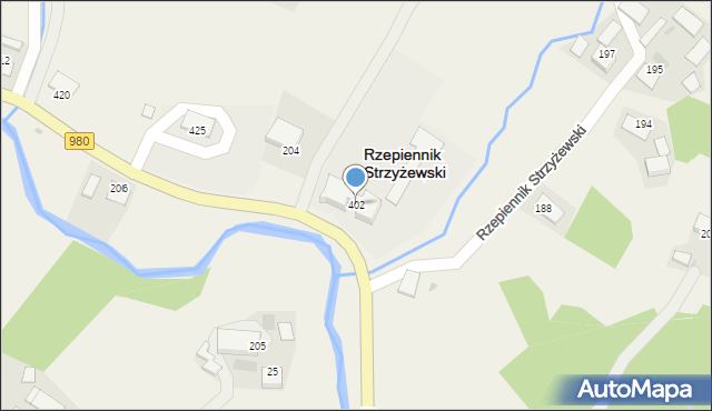 Rzepiennik Strzyżewski, Rzepiennik Strzyżewski, 402, mapa Rzepiennik Strzyżewski