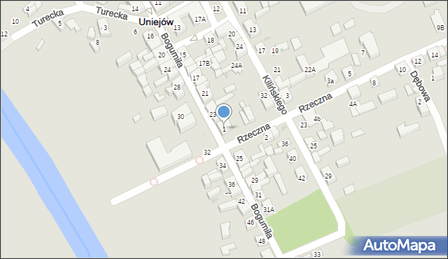 Uniejów, Rzeczna, 1, mapa Uniejów