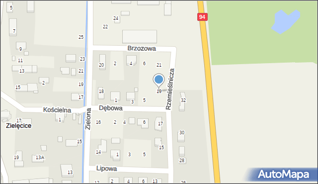 Zielęcice, Rzemieślnicza, 19, mapa Zielęcice