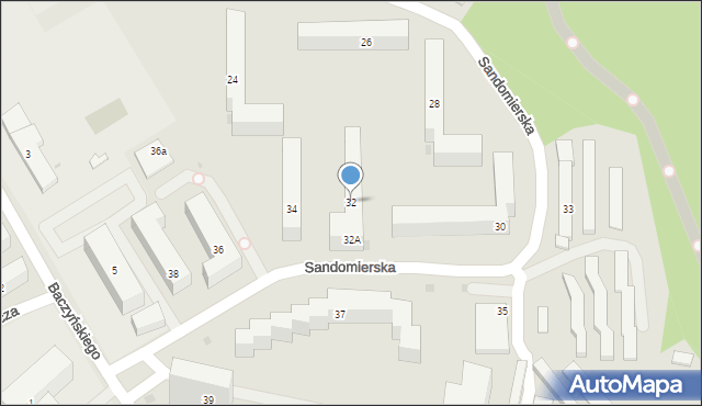 Bydgoszcz, Sandomierska, 32, mapa Bydgoszczy