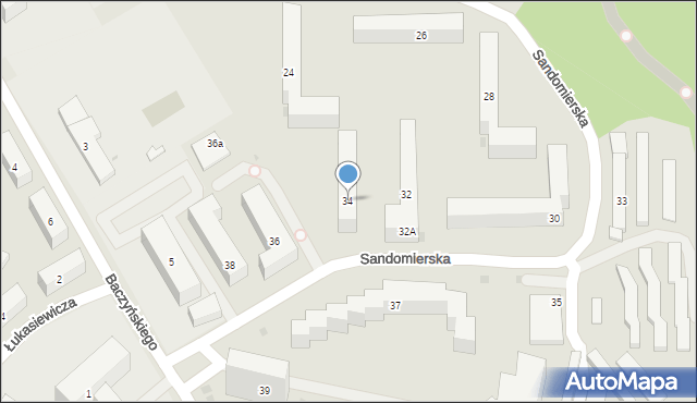Bydgoszcz, Sandomierska, 34, mapa Bydgoszczy