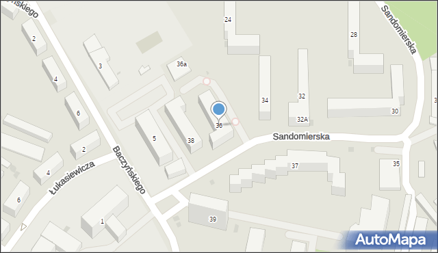 Bydgoszcz, Sandomierska, 36, mapa Bydgoszczy