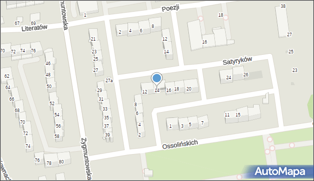 Gliwice, Satyryków, 14, mapa Gliwic