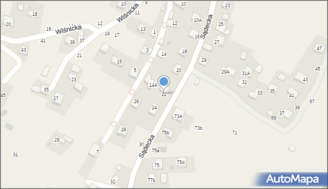 Jasień, Sądecka, 22, mapa Jasień