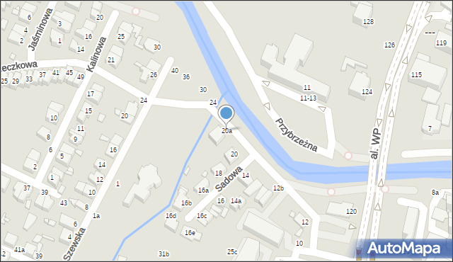 Kalisz, Sadowa, 20a, mapa Kalisza