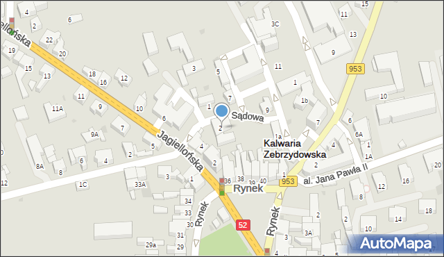 Kalwaria Zebrzydowska, Sądowa, 2, mapa Kalwaria Zebrzydowska