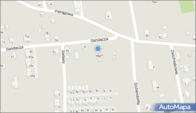 Katowice, Sandacza, 55a, mapa Katowic