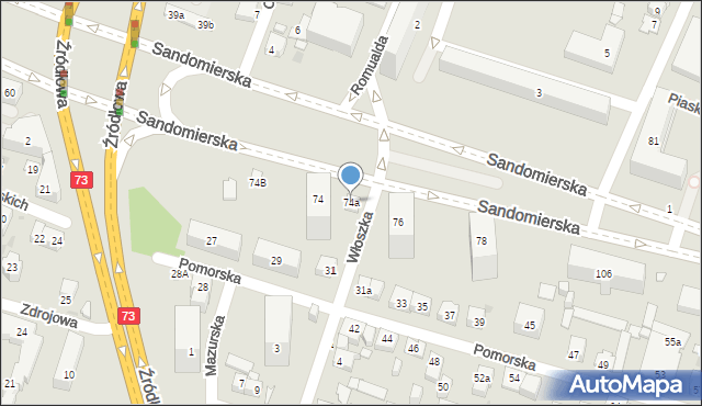 Kielce, Sandomierska, 74a, mapa Kielc