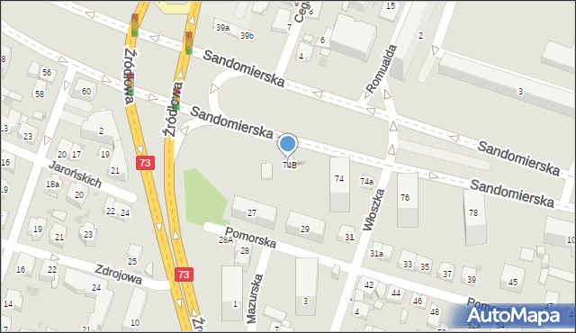 Kielce, Sandomierska, 74B, mapa Kielc