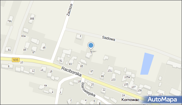 Kornowac, Sadowa, 5, mapa Kornowac