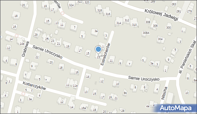 Kraków, Sarnie Uroczysko, 13, mapa Krakowa