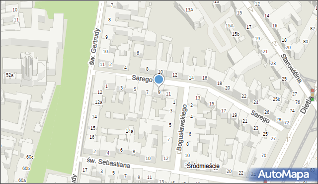 Kraków, Sarego Józefa, 9, mapa Krakowa