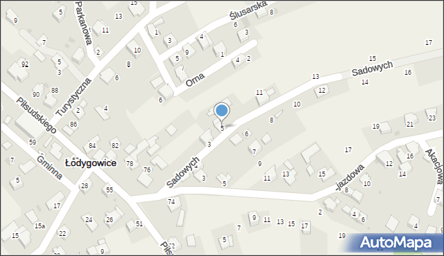 Łodygowice, Sadowych, 5, mapa Łodygowice