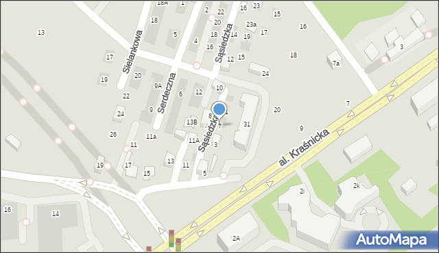 Lublin, Sąsiedzka, 7, mapa Lublina