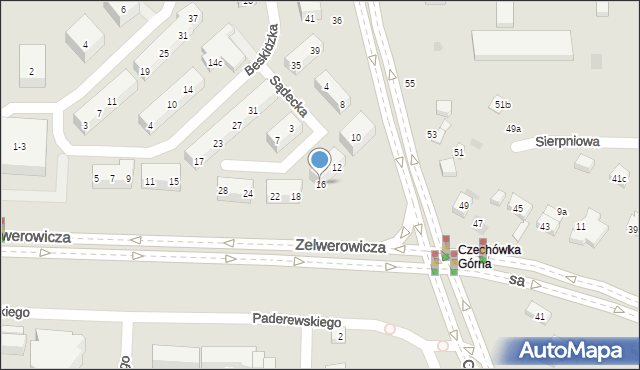 Lublin, Sądecka, 16, mapa Lublina