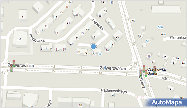 Lublin, Sądecka, 22, mapa Lublina