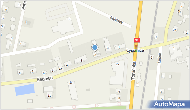 Łysomice, Sadowa, 2, mapa Łysomice