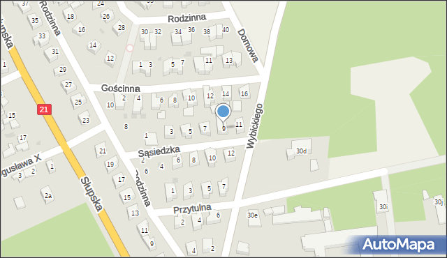 Miastko, Sąsiedzka, 9, mapa Miastko