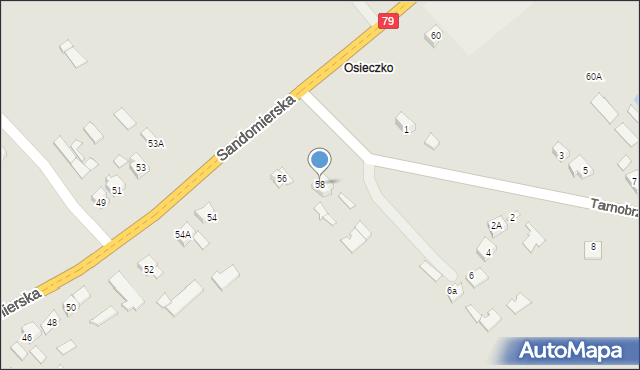 Osiek, Sandomierska, 58, mapa Osiek