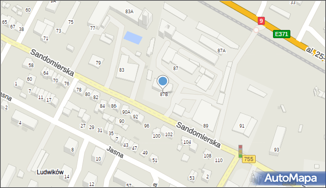 Ostrowiec Świętokrzyski, Sandomierska, 87B, mapa Ostrowiec Świętokrzyski