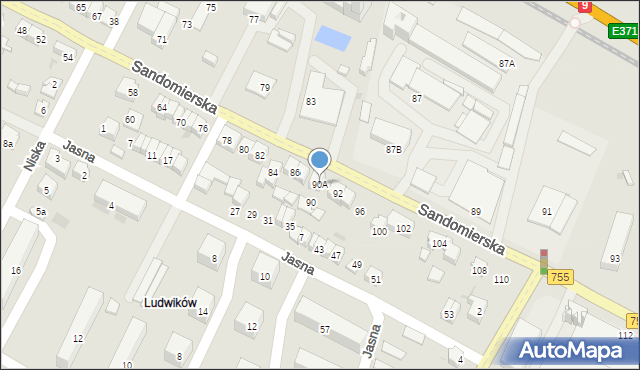 Ostrowiec Świętokrzyski, Sandomierska, 90A, mapa Ostrowiec Świętokrzyski