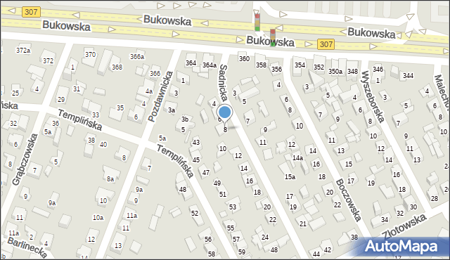 Poznań, Sadnicka, 8, mapa Poznania
