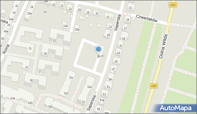 Poznań, Saperska, 30, mapa Poznania