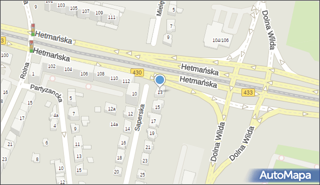 Poznań, Saperska, 13, mapa Poznania