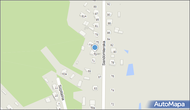 Rudnik nad Sanem, Sandomierska, 73, mapa Rudnik nad Sanem