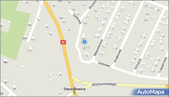 Starachowice, Sadowa, 42, mapa Starachowic