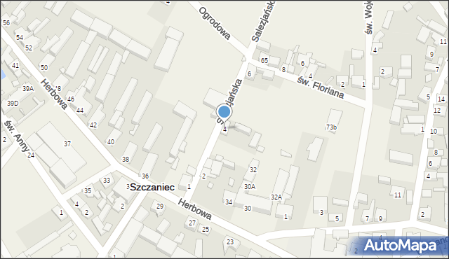 Szczaniec, Salezjańska, 4, mapa Szczaniec